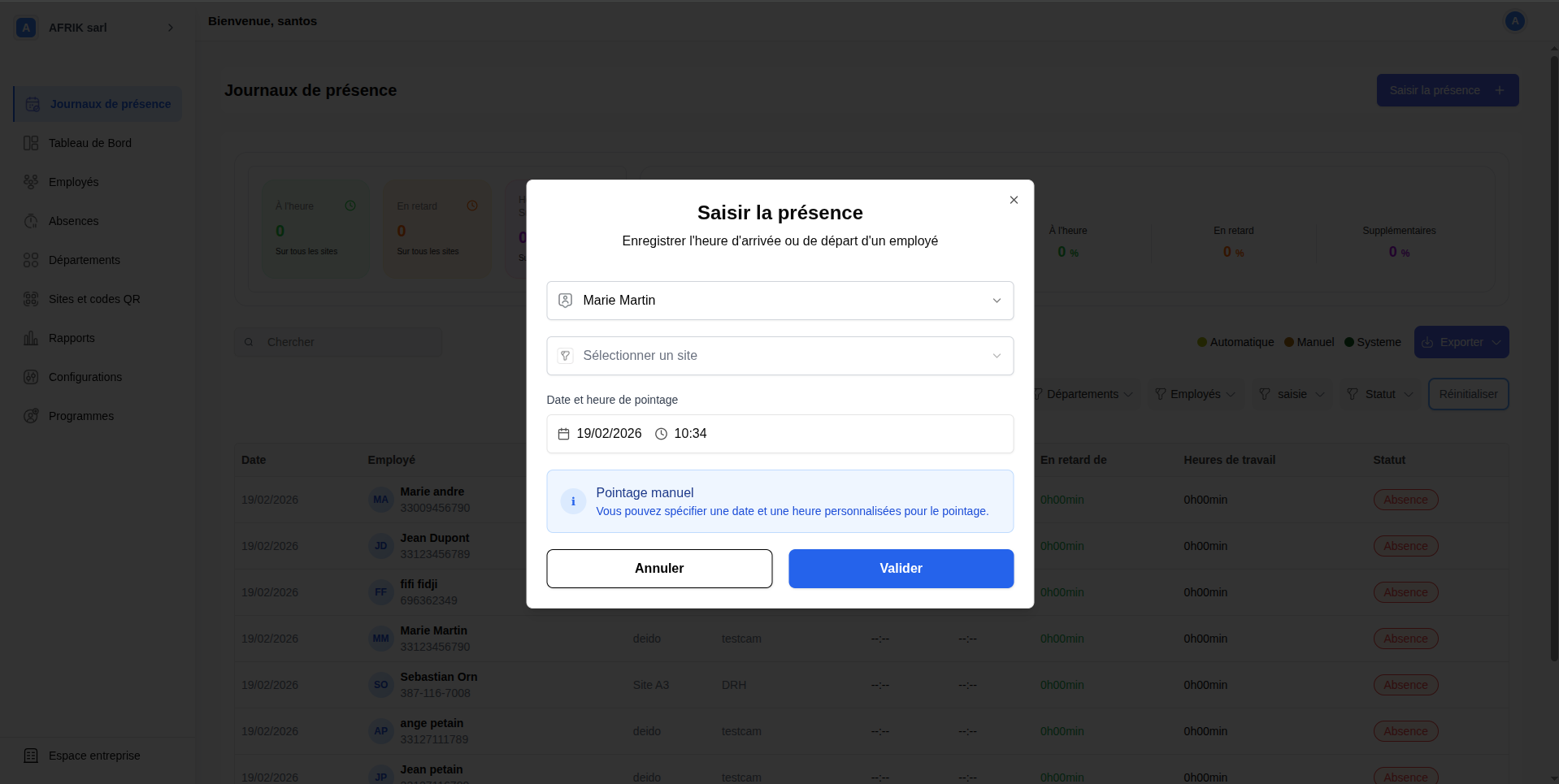 Modal de saisie manuelle
