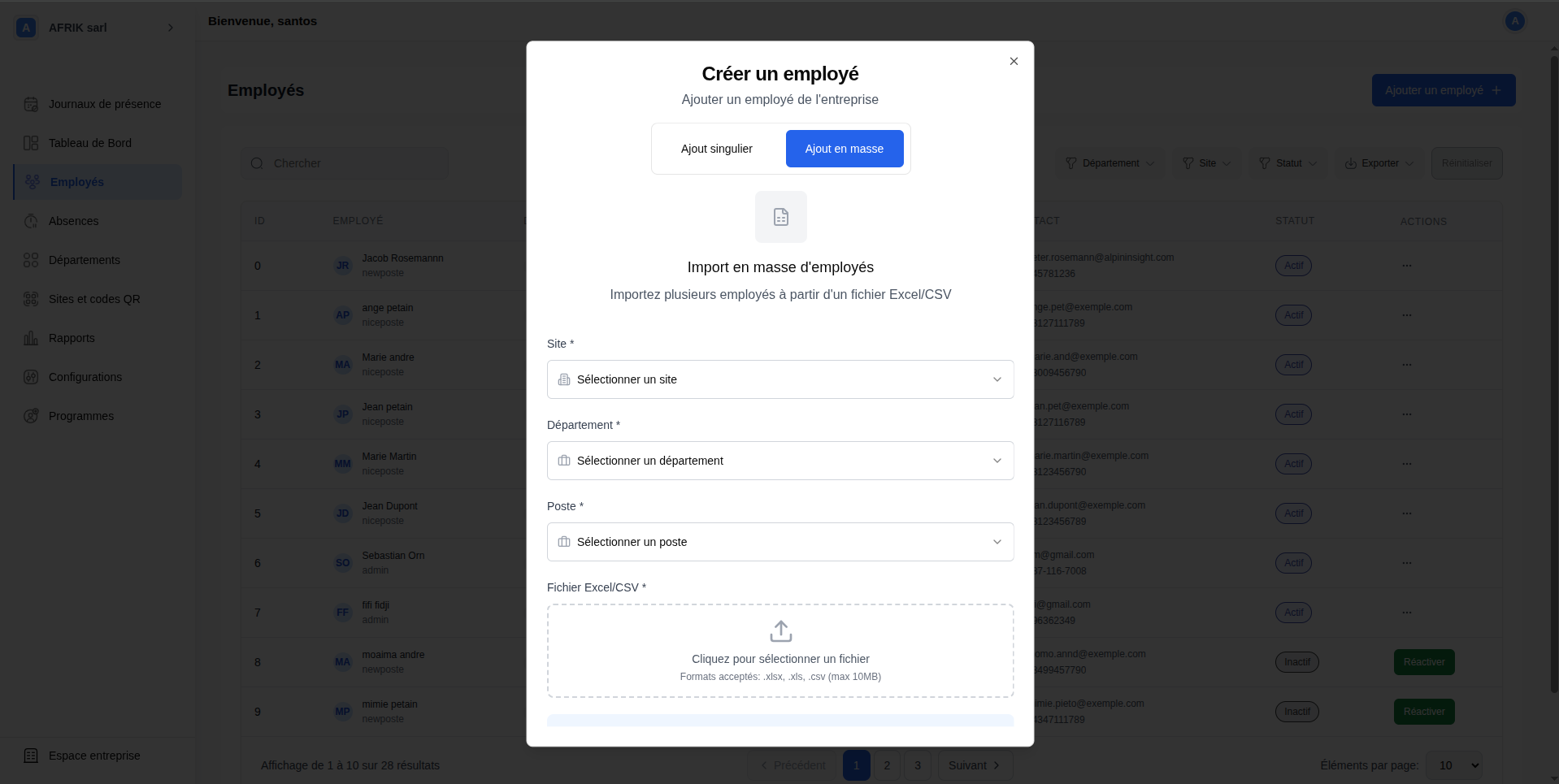 Formulaire ajout en masse