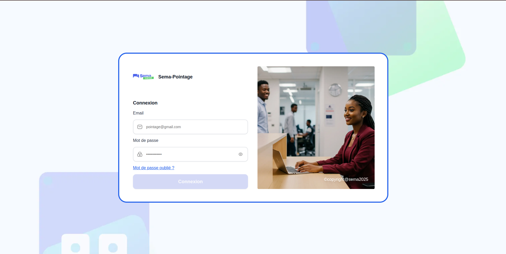 Page de connexion à la plateforme