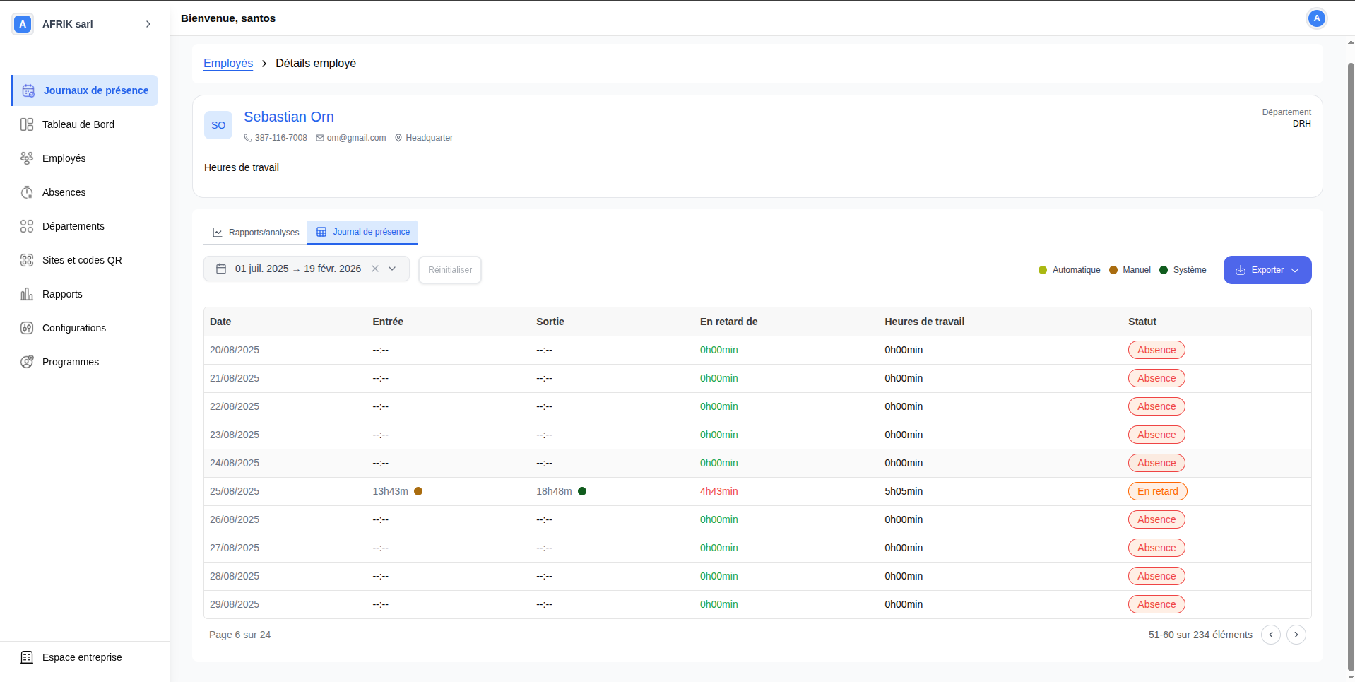 Détail employé - Journal de présence