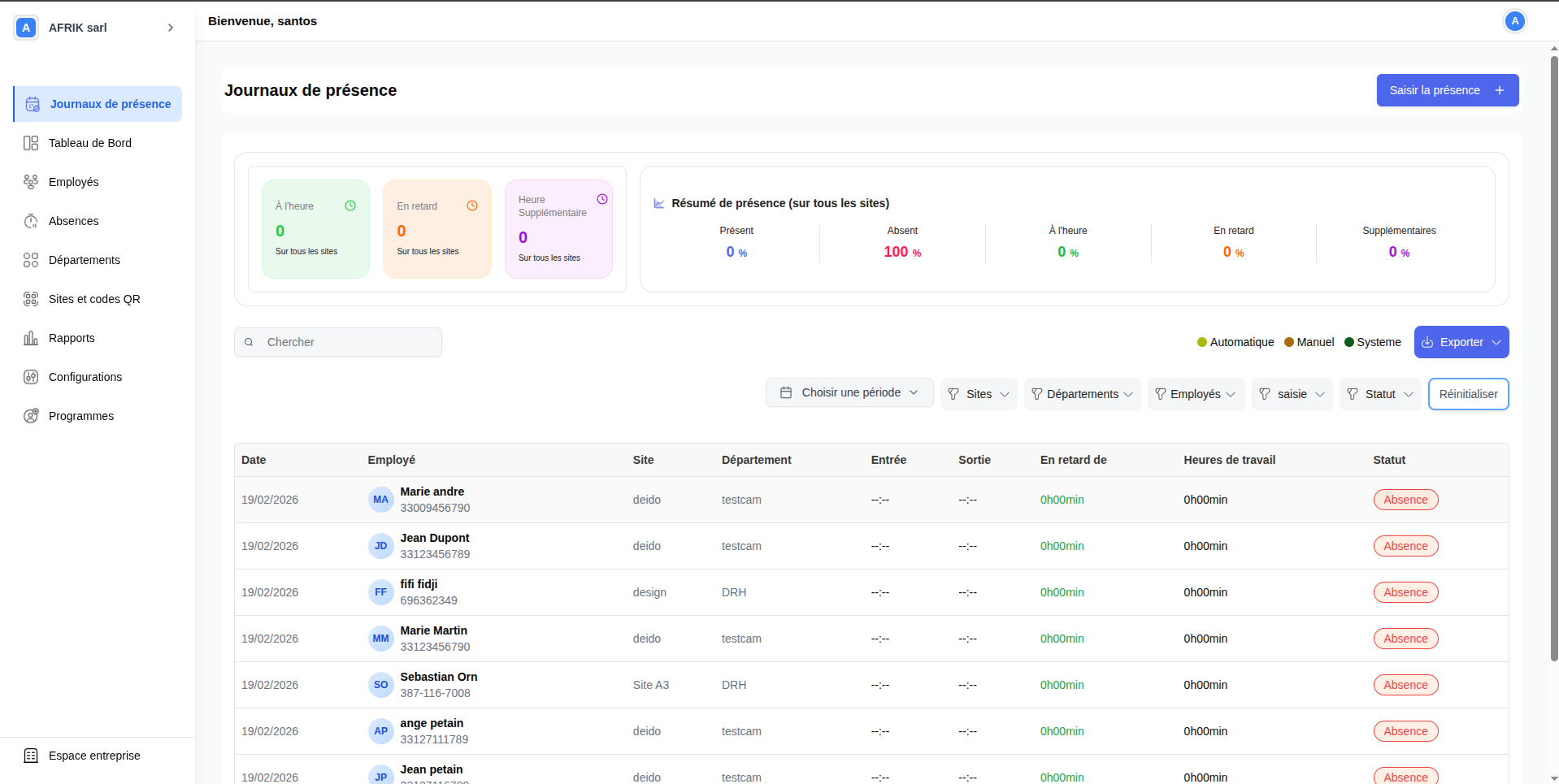 Journaux de présence