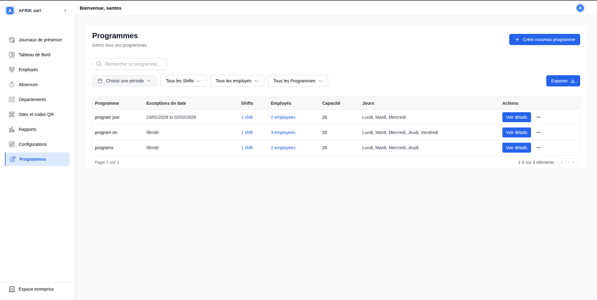 Liste des programmes